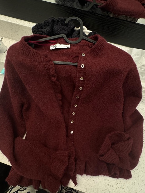 Zara Sweaters - Zara Women's Burgundy Button-Up Knit Cardigan